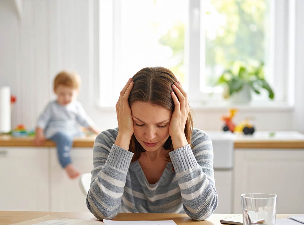 Foto einer verzweifelten, hochsensiblen Mutter